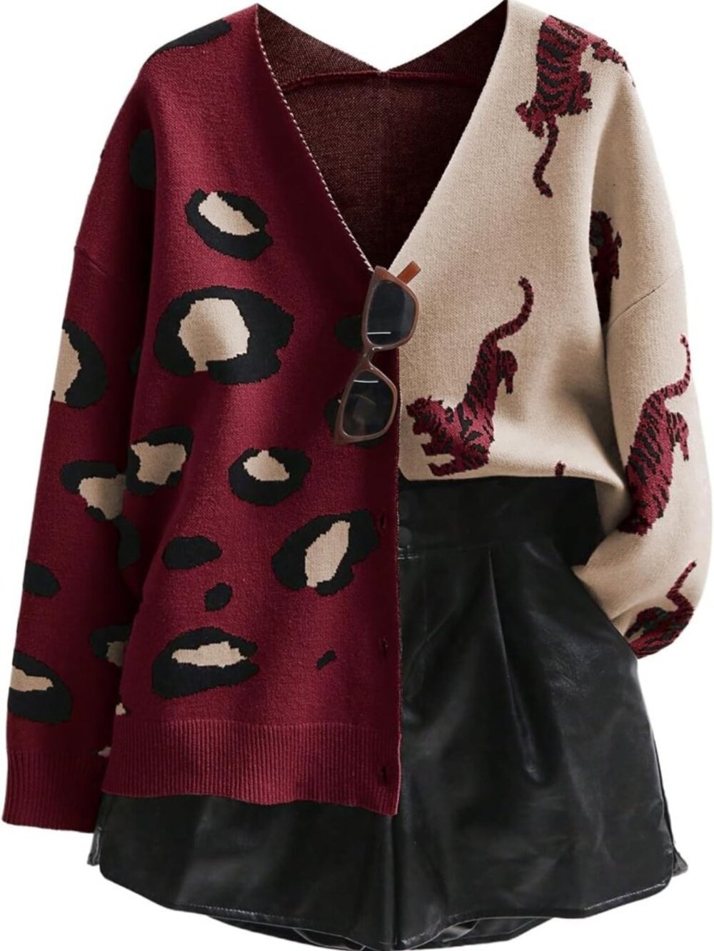 Leopard Tiger Print Long Sleeve Cardigan Sweater - V Neck, Cozy & Stylish